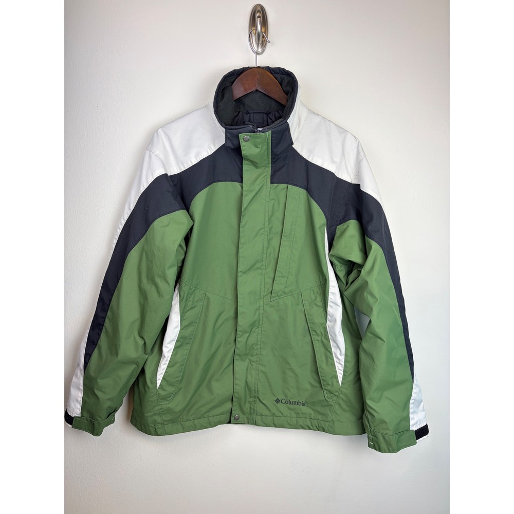 Columbia Interchange Ski Jacket Medium Green White Black Zip Up Colorblock Coat